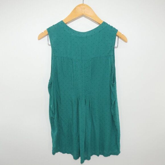 Great Northwest Indigo Green Sleeveless Pintuck Blouse M | Dobby Dot Boho Top - Picture 4 of 7